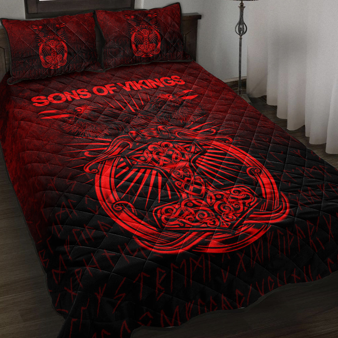 Viking Quilt Bed Set - Vikings Ravens Mjolnir - Red Version Quilt Bed Set RLT12 - Wonder Print Shop