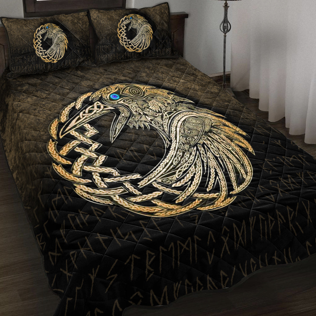 Viking Quilt Bed Set - Vikings Raven - Gold Version Quilt Bed Set RLT12 - Wonder Print Shop