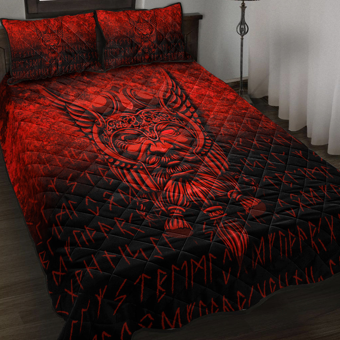 Viking Quilt Bed Set - Viking Odin Allfather In Asgard - Red Version Quilt Bed Set RLT12 - Wonder Print Shop