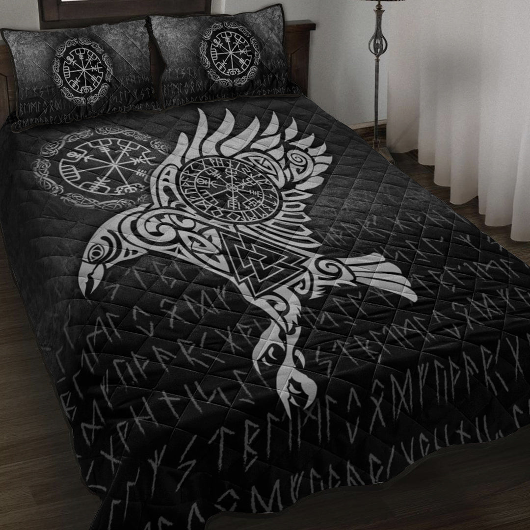 Viking Quilt Bed Set - Raven Vegvisir Tattoo - Special Version Quilt Bed Set RLT12 - Wonder Print Shop