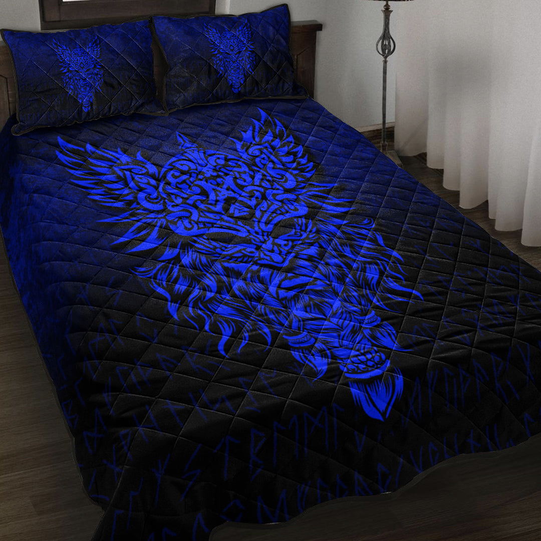 Viking Quilt Bed Set - Odin The Allfather Asgard God and Chief Of Aesir - Blue Version Quilt Bed Set RLT12 - Wonder Print Shop
