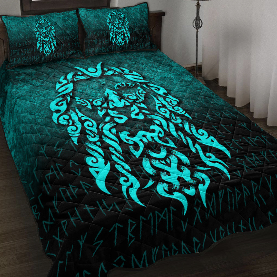 Viking Quilt Bed Set - Viking God Odin Allfather In Asgard Raven God - Cyan Version Quilt Bed Set RLT12 - Wonder Print Shop