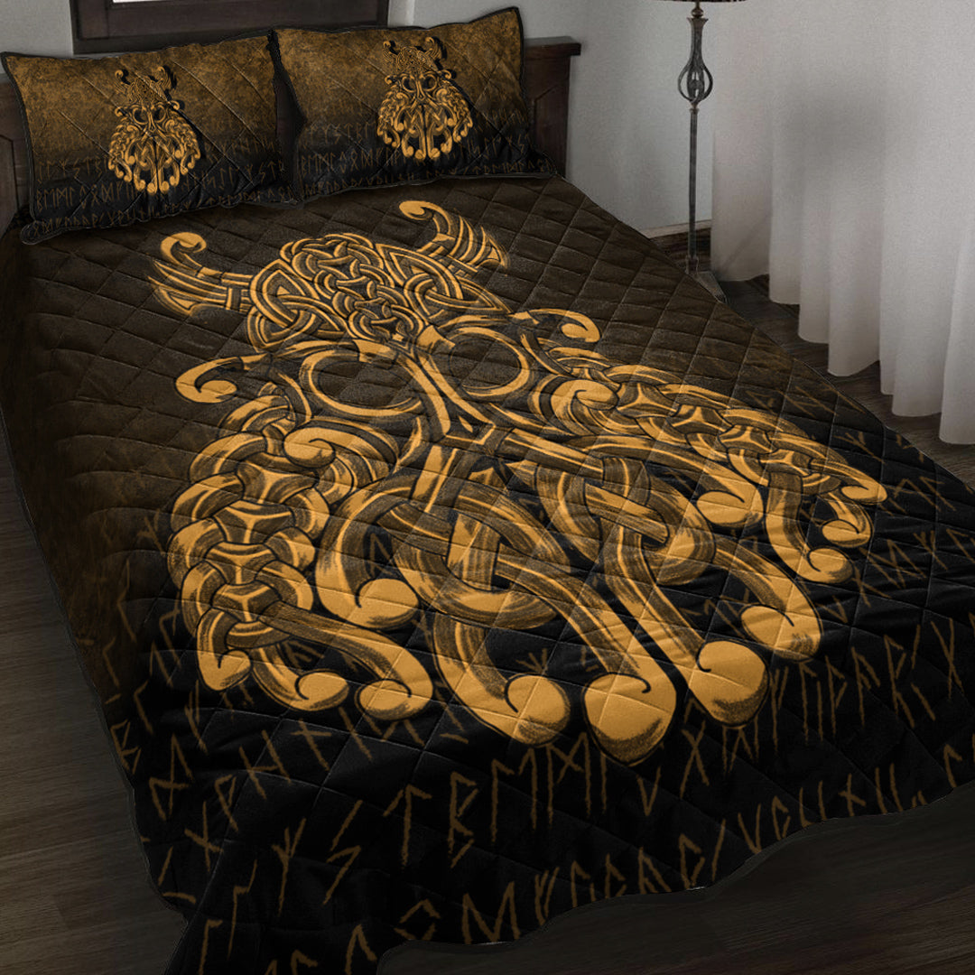 Viking Quilt Bed Set - Vikings Odin Valhalla - Gold Version Quilt Bed Set RLT12 - Wonder Print Shop