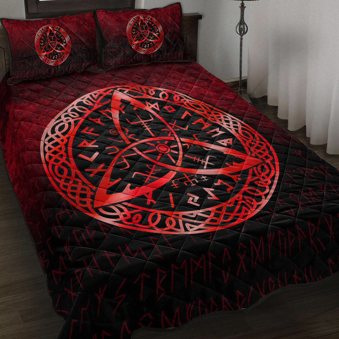 Viking Quilt Bed Set - Vegvisir Nordic Viking Rune - Red Version Quilt Bed Set RLT12 - Wonder Print Shop