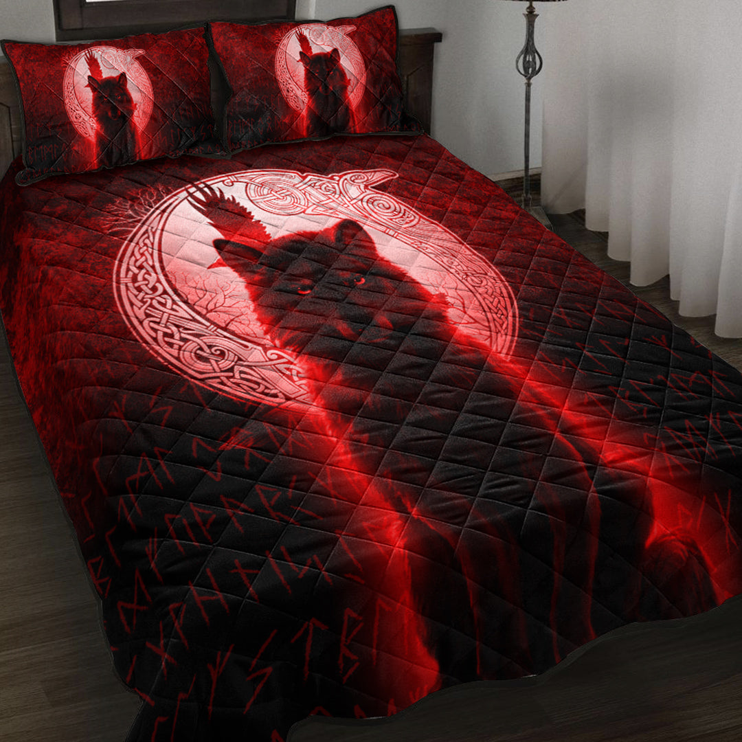 Viking Quilt Bed Set - Fenrir Viking Wolf - Red Version Quilt Bed Set RLT12 - Wonder Print Shop