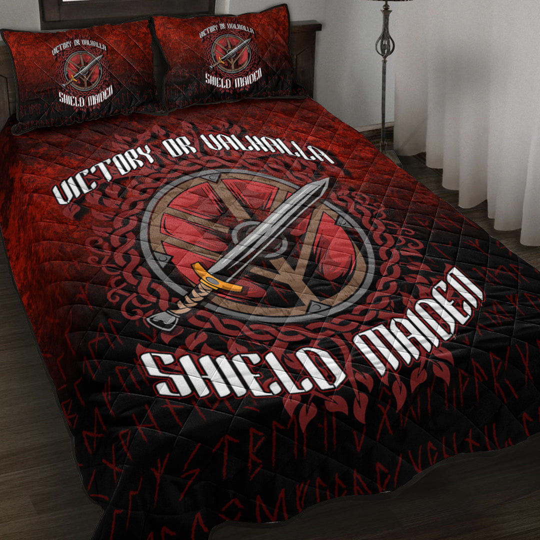 Viking Quilt Bed Set - Victory or Valhalla Shield Maiden Quilt Bed Set RLT12 - Wonder Print Shop