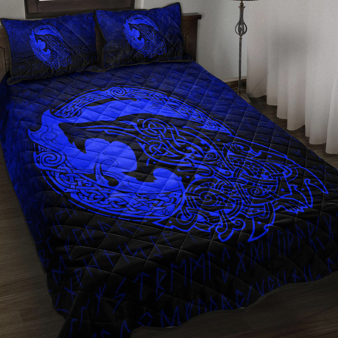 Viking Quilt Bed Set - Fenrir Viking 3D Tattoo - Blue Version Quilt Bed Set RLT12 - Wonder Print Shop