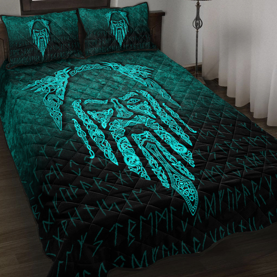 Viking Quilt Bed Set - Eye of Odin - Cyan Version Quilt Bed Set RLT12 - Wonder Print Shop