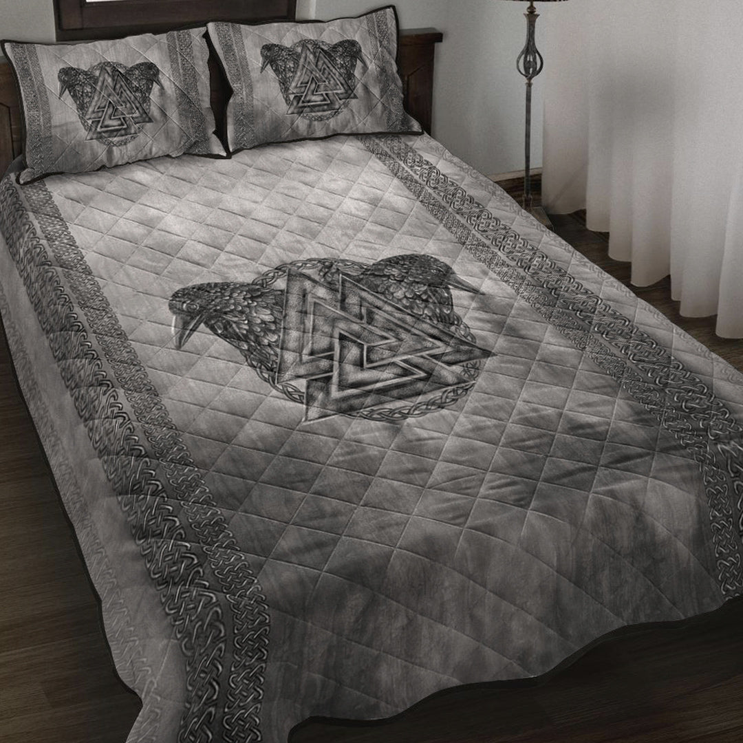 Viking Quilt Bed Set - Viking Valknut and Raven Quilt Bed Set RLT12 - Wonder Print Shop