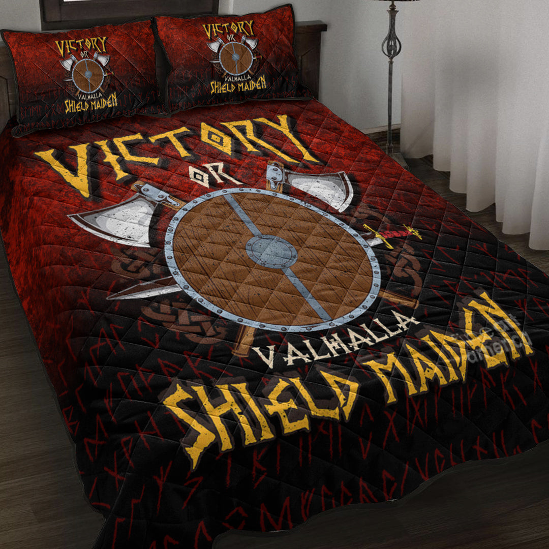 Viking Quilt Bed Set - Victory or Valhalla Shield Maiden Quilt Bed Set RLT12 - Wonder Print Shop