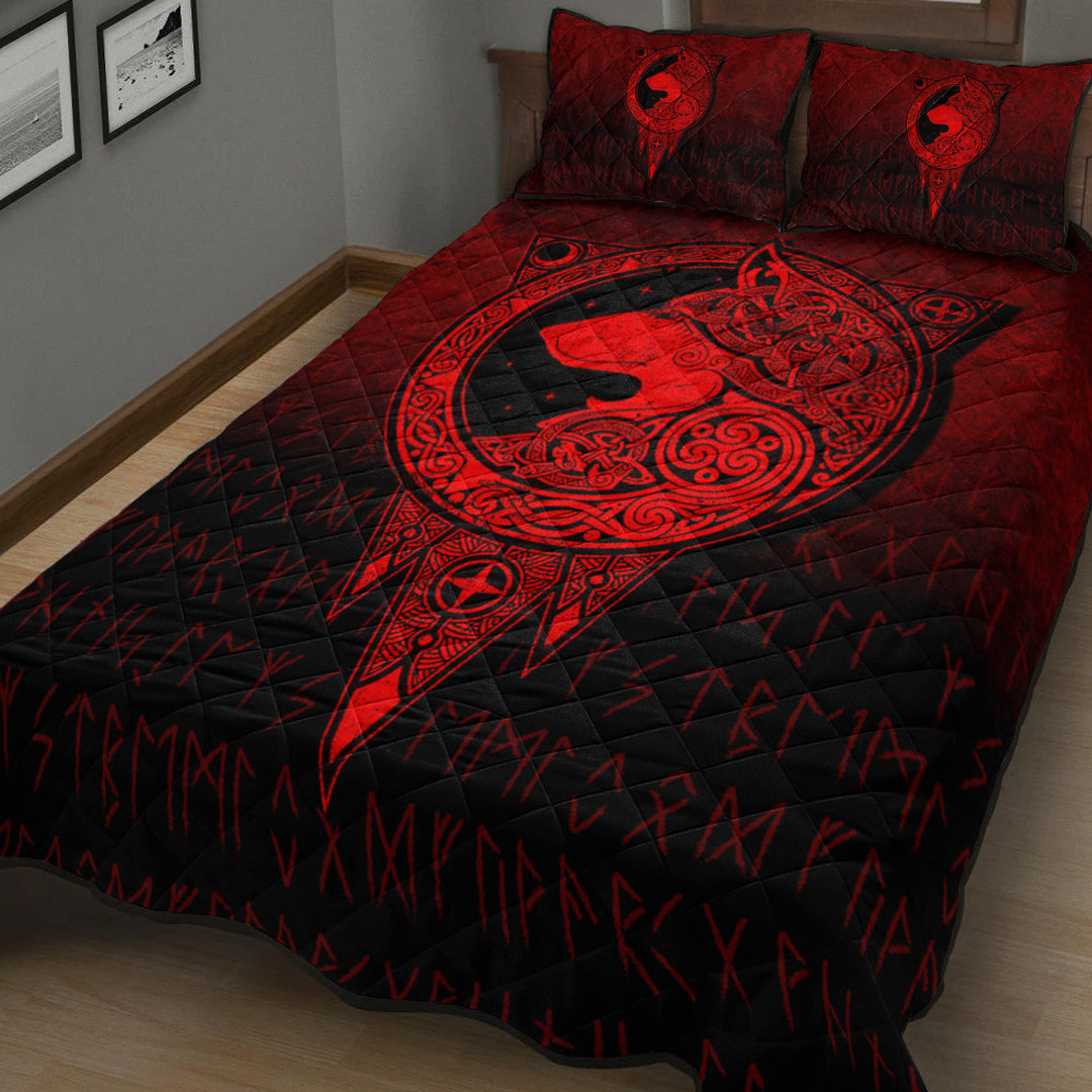 Viking Quilt Bed Set - Viking Norse Wolf - Red Version Quilt Bed Set RLT12 - Wonder Print Shop