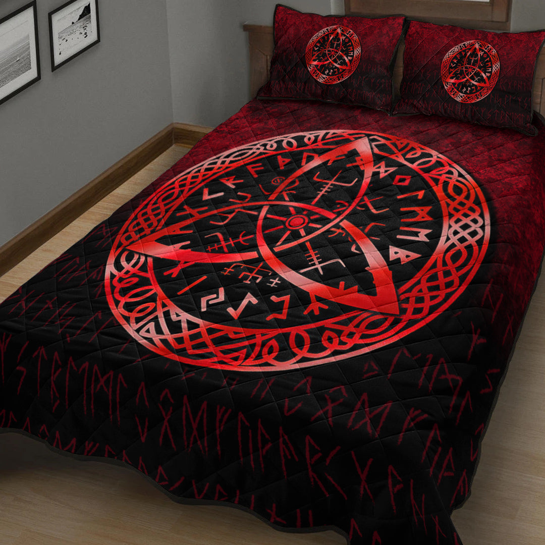 Viking Quilt Bed Set - Vegvisir Nordic Viking Rune - Red Version Quilt Bed Set RLT12 - Wonder Print Shop