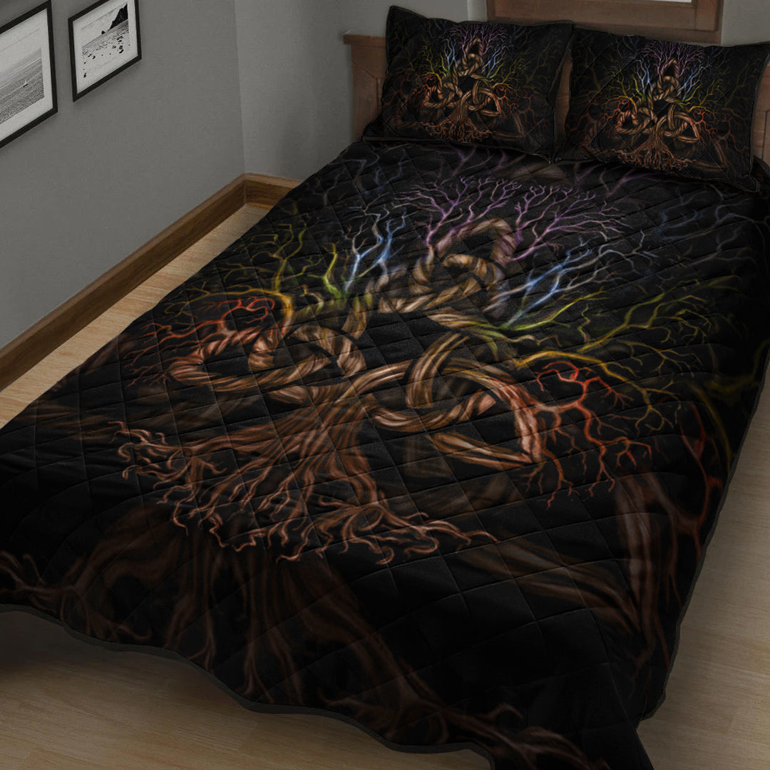 Viking Quilt Bed Set - Colorful Tree Of Life With Triquetra Quilt Bed Set RLT12 - Wonder Print Shop