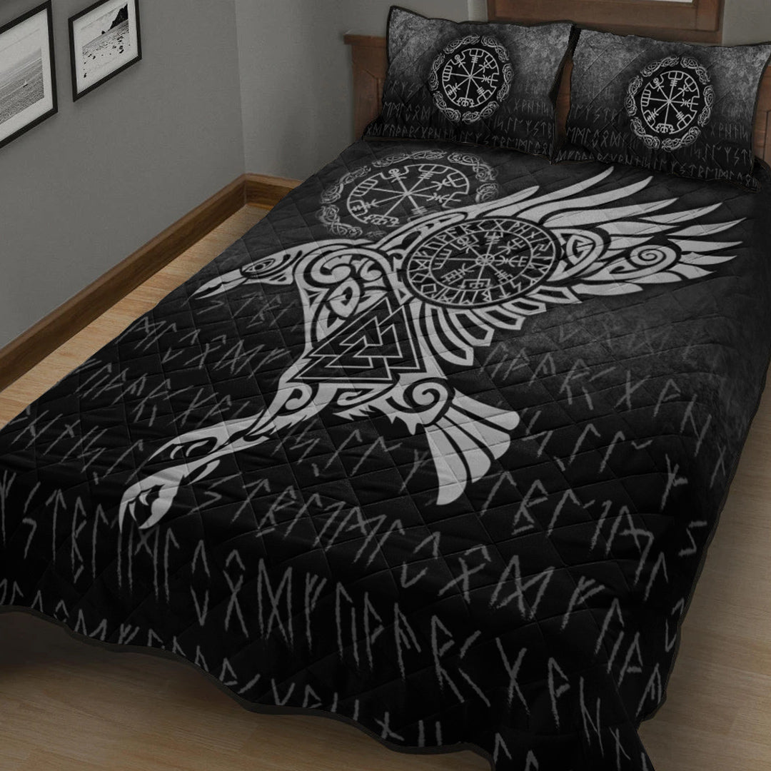 Viking Quilt Bed Set - Raven Vegvisir Tattoo - Special Version Quilt Bed Set RLT12 - Wonder Print Shop