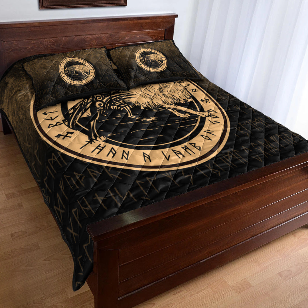 Wonder Print Shop Quilt Bed Set - Wolf Of Odin - Gold Version Quilt Bed Set RLT12 - Wonder Print Shop