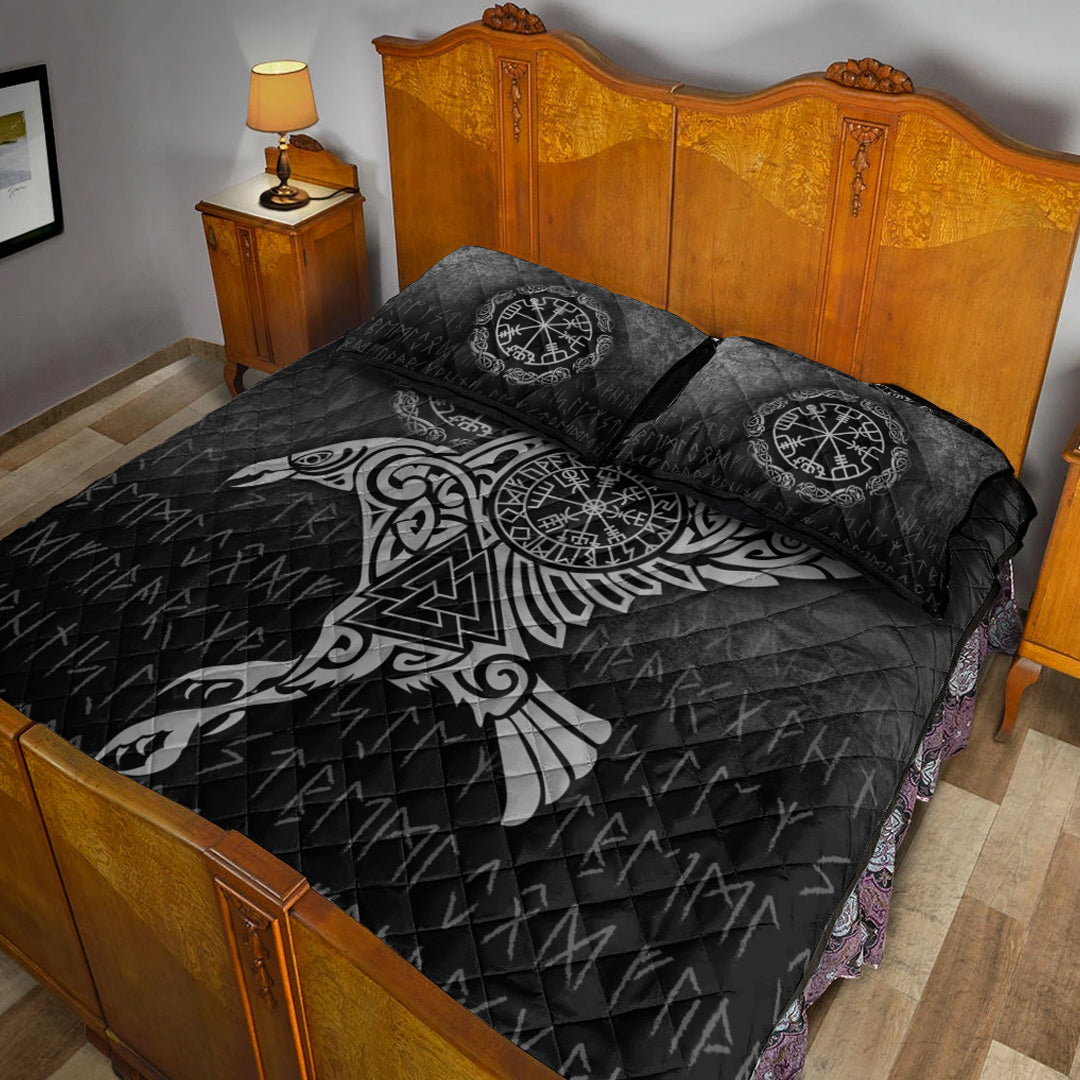 Viking Quilt Bed Set - Raven Vegvisir Tattoo - Special Version Quilt Bed Set RLT12 - Wonder Print Shop