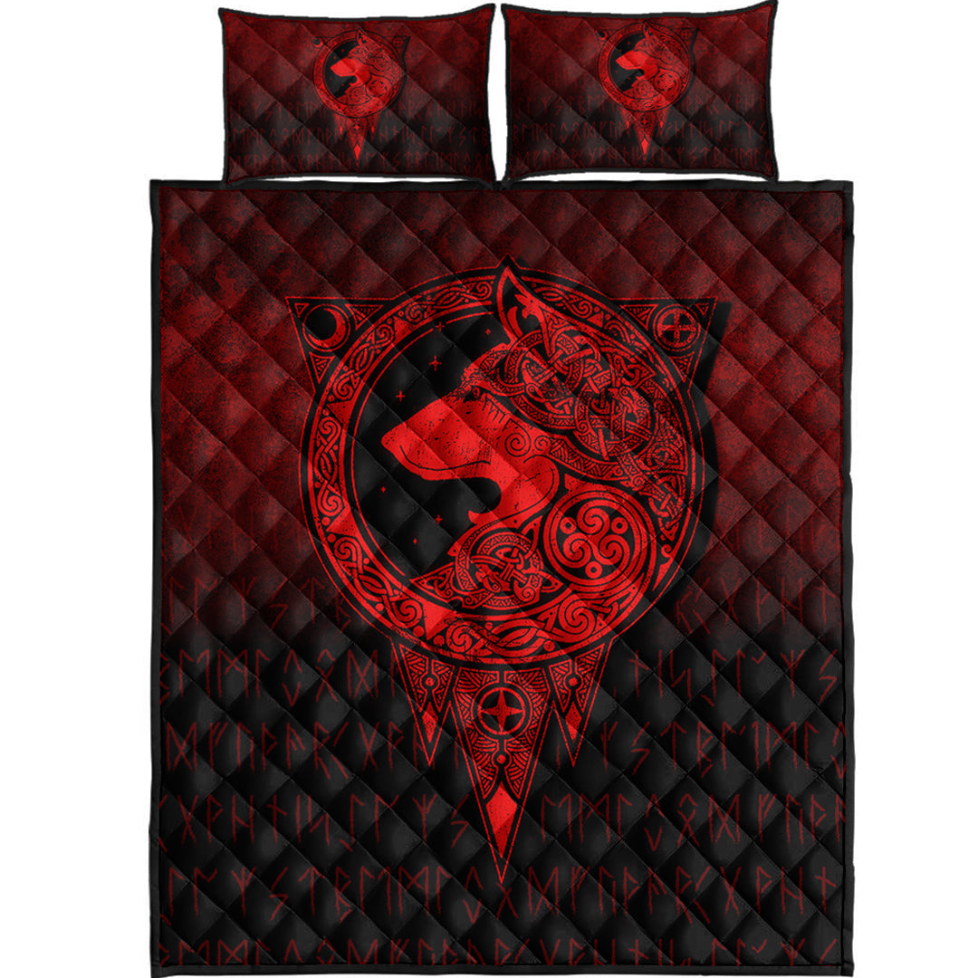 Viking Quilt Bed Set - Viking Norse Wolf - Red Version Quilt Bed Set RLT12 - Wonder Print Shop