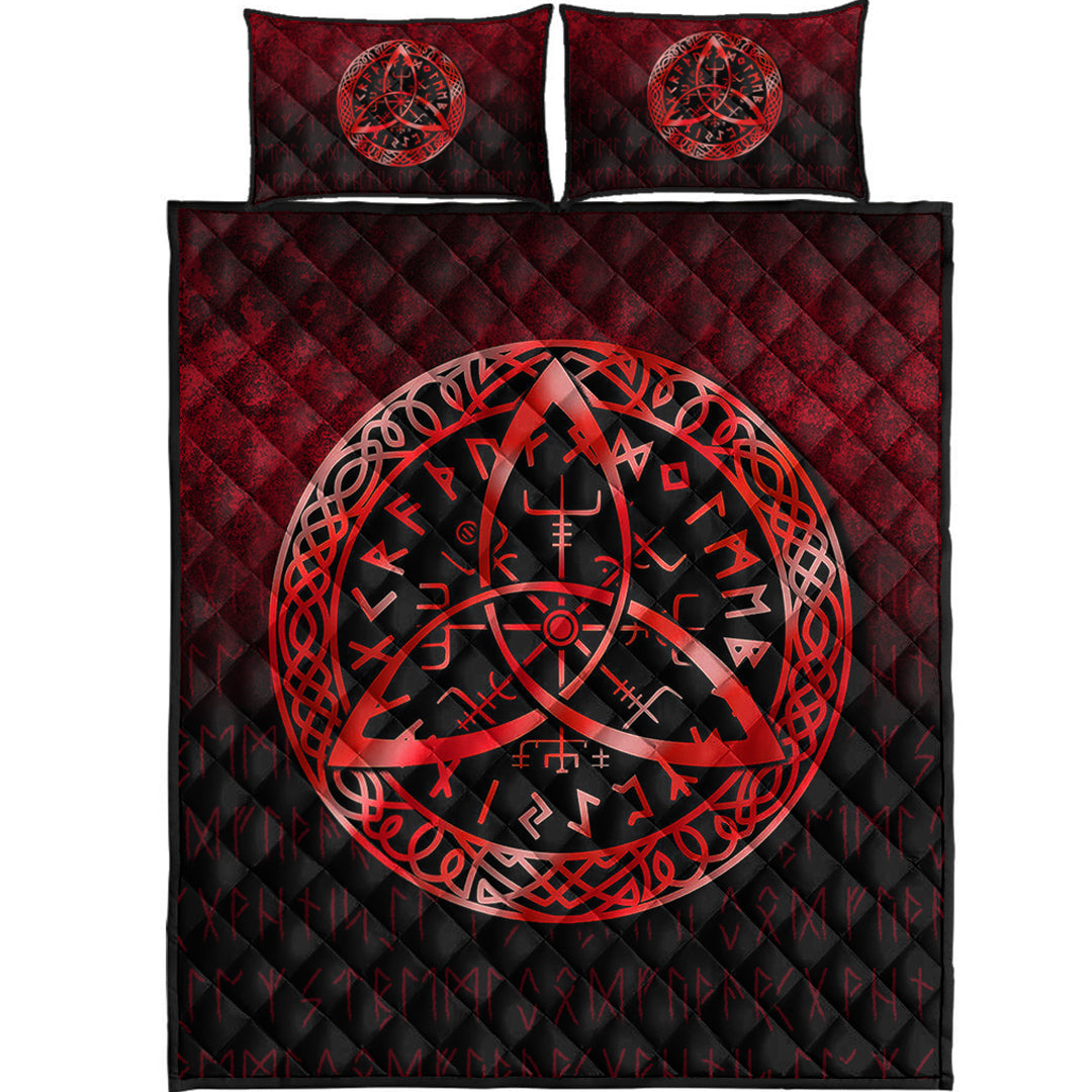Viking Quilt Bed Set - Vegvisir Nordic Viking Rune - Red Version Quilt Bed Set RLT12 - Wonder Print Shop