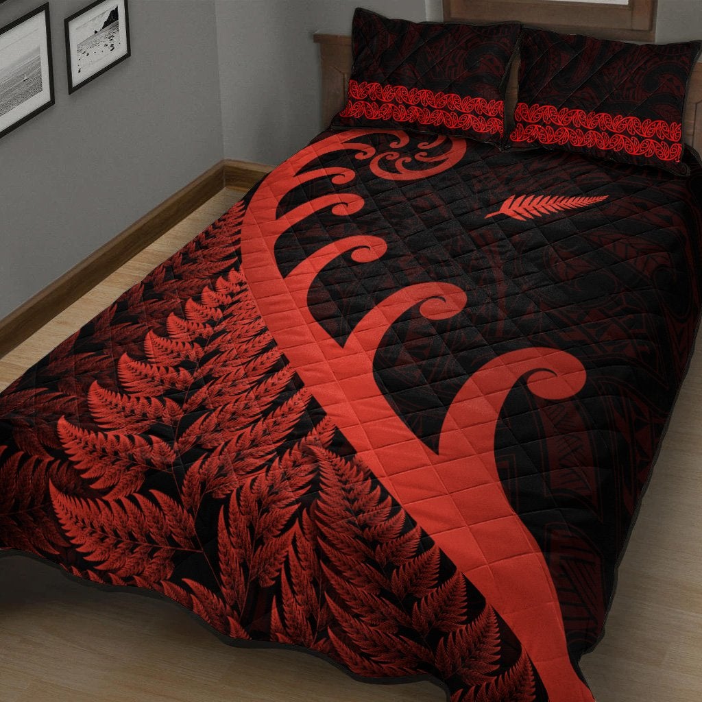 New Zealand Rugby Maori Quilt Bed Set Silver Fern Koru Vibes Red LT8 - Wonder Print Shop