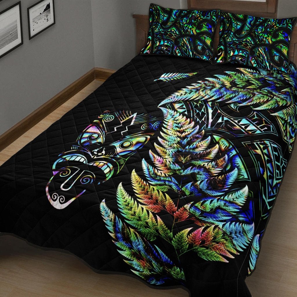New Zealand Haka Rugby Maori Quilt Bed Set Silver Fern Vibes Paua Shell LT8 - Wonder Print Shop