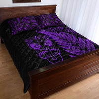 Purple fern and tribal patterns on black quilt cover with two matching pillowcases