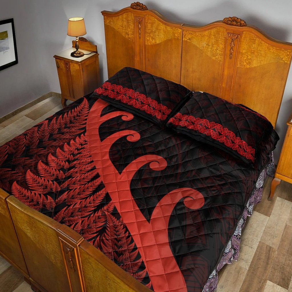New Zealand Rugby Maori Quilt Bed Set Silver Fern Koru Vibes Red LT8 - Wonder Print Shop