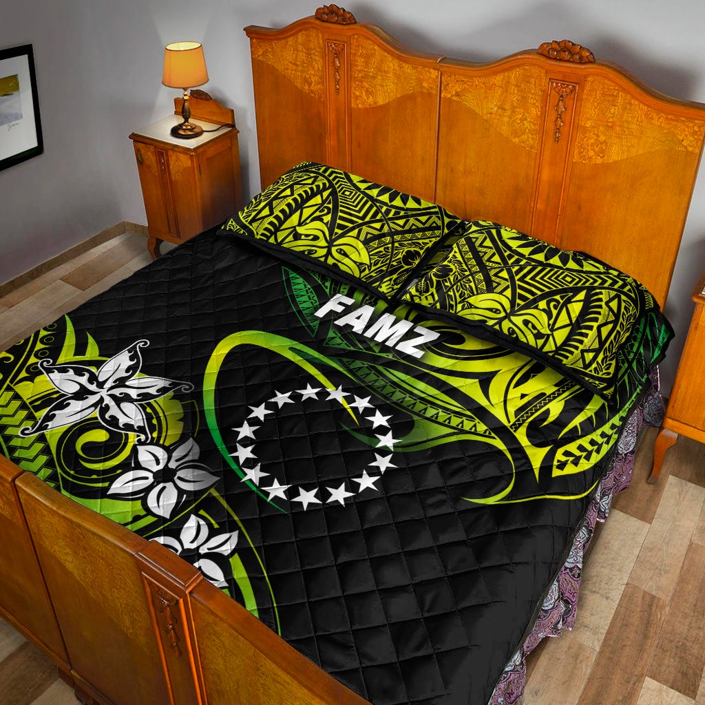 TE INUINU FAMZ Cook Islands Rugby Quilt Bed Set Unique Vibes Green LT8 - Wonder Print Shop