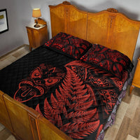 Black quilt bed set with red fern and tribal patterns, coordinated matching pillow