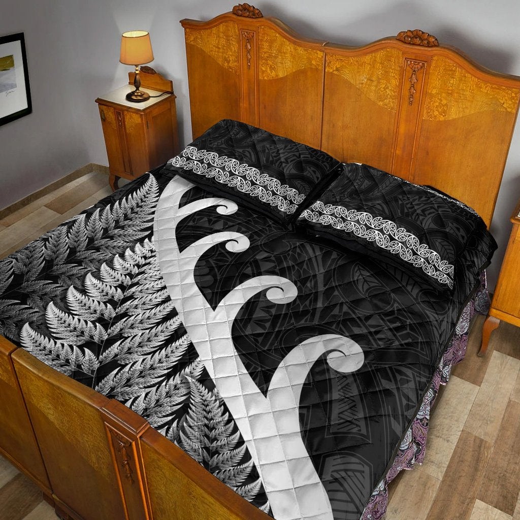 New Zealand Rugby Maori Quilt Bed Set Silver Fern Koru Vibes Black LT8 - Wonder Print Shop