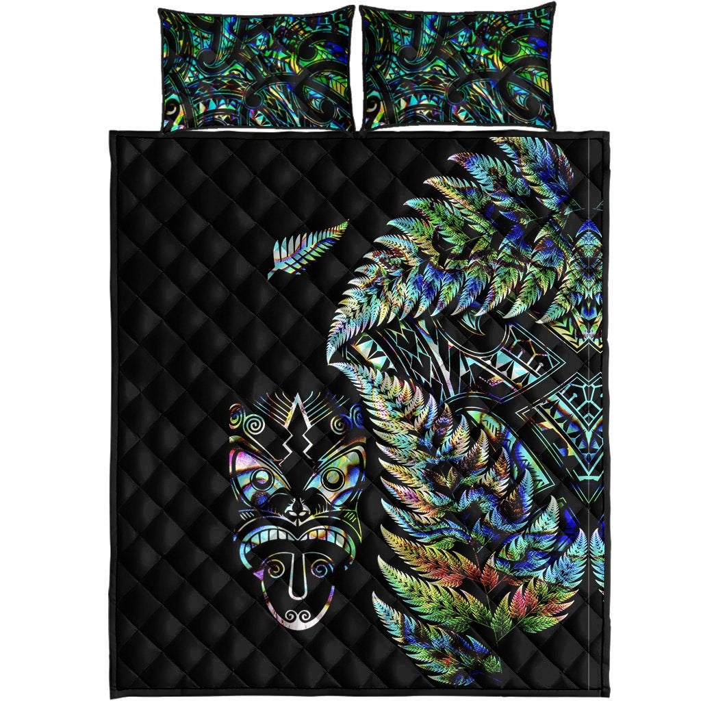 New Zealand Haka Rugby Maori Quilt Bed Set Silver Fern Vibes Paua Shell LT8 - Wonder Print Shop