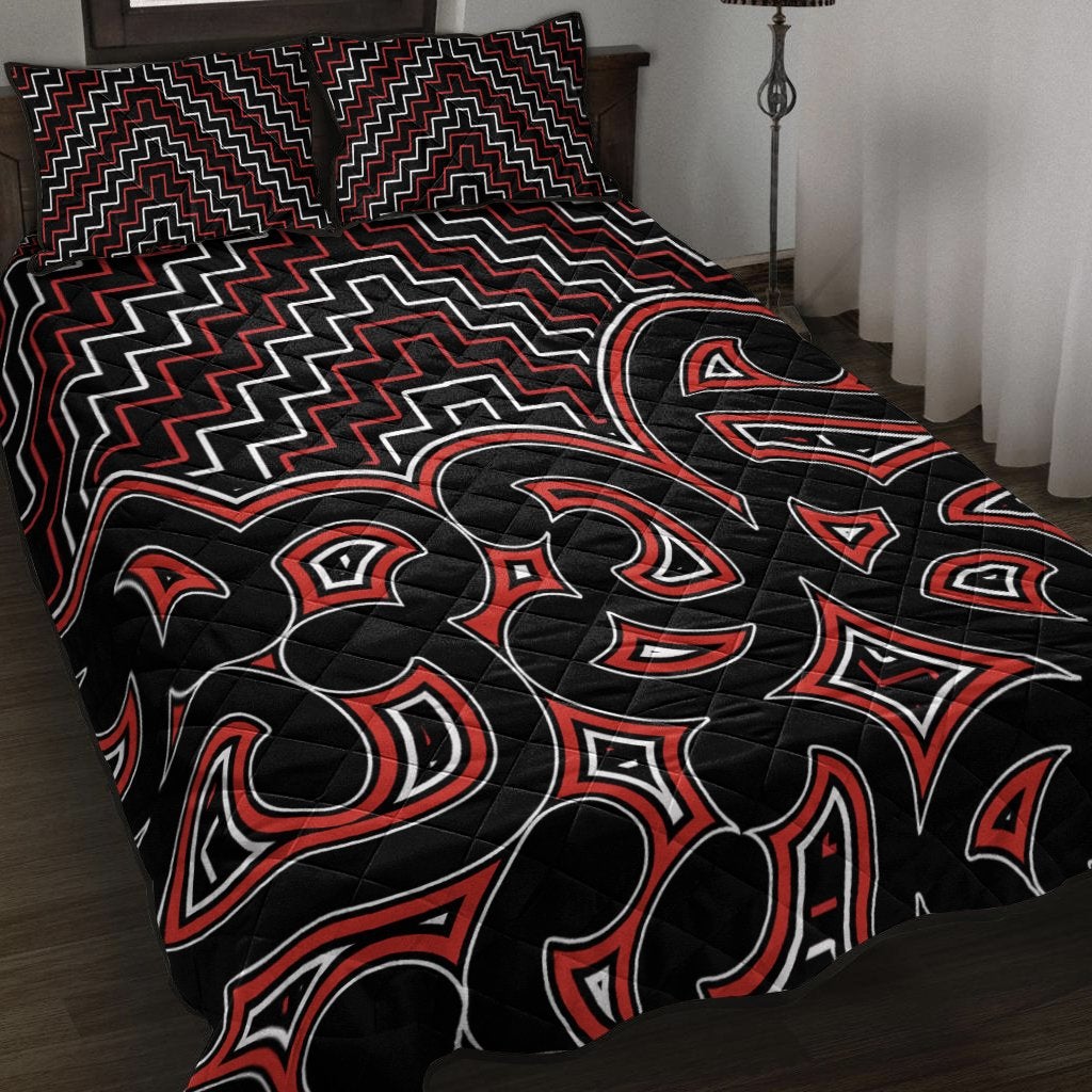New Zealand Quilt Bed Set Maori Graphic Tee Patterns Red Lt6 - Wonder Print Shop