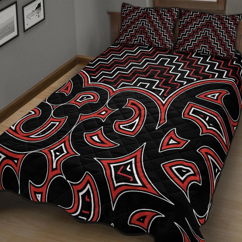 New Zealand Quilt Bed Set Maori Graphic Tee Patterns Red Lt6 - Wonder Print Shop