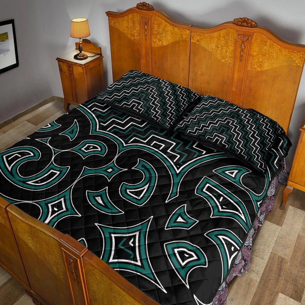 New Zealand Quilt Bed Set Maori Graphic Tee Patterns Green Lt6 - Wonder Print Shop