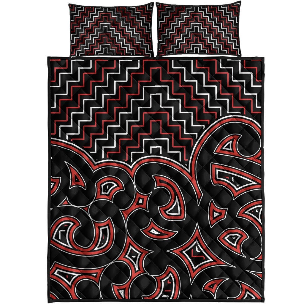 New Zealand Quilt Bed Set Maori Graphic Tee Patterns Red Lt6 - Wonder Print Shop