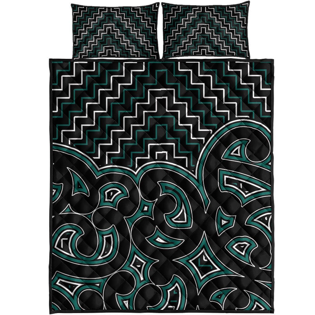 New Zealand Quilt Bed Set Maori Graphic Tee Patterns Green Lt6 - Wonder Print Shop
