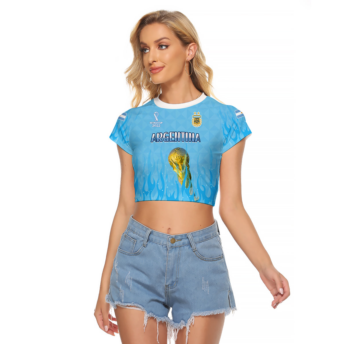 Argentina Football Raglan Cropped T Shirt Vamos Sky Champions World Cup Fire LT13 - Wonder Print Shop