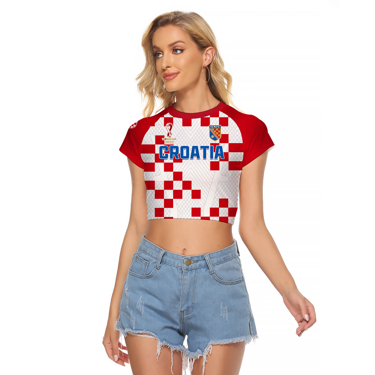 (Custom Text and Number) Croatia Football Raglan Cropped T Shirt Vatreni Hrvatska Champions 2022 World Cup LT13 - Wonder Print Shop