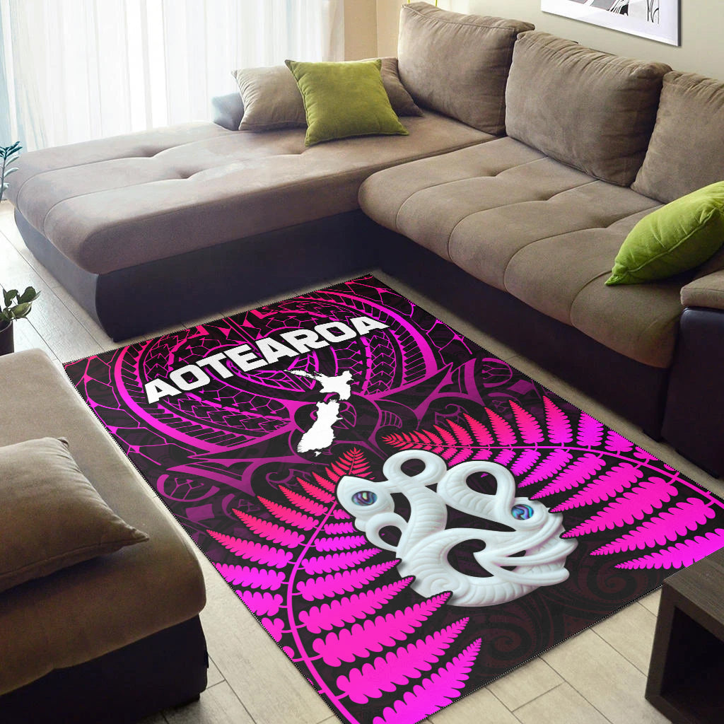 Aotearoa Fern Area Rug New Zealand Hei Tiki Purple Style LT13 - Wonder Print Shop