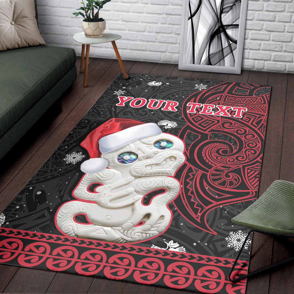 Custom Personalised New Zealand Christmas Area Rug Hei Tiki Red Pohutukawa Meri Kirihimete - Wonder Print Shop