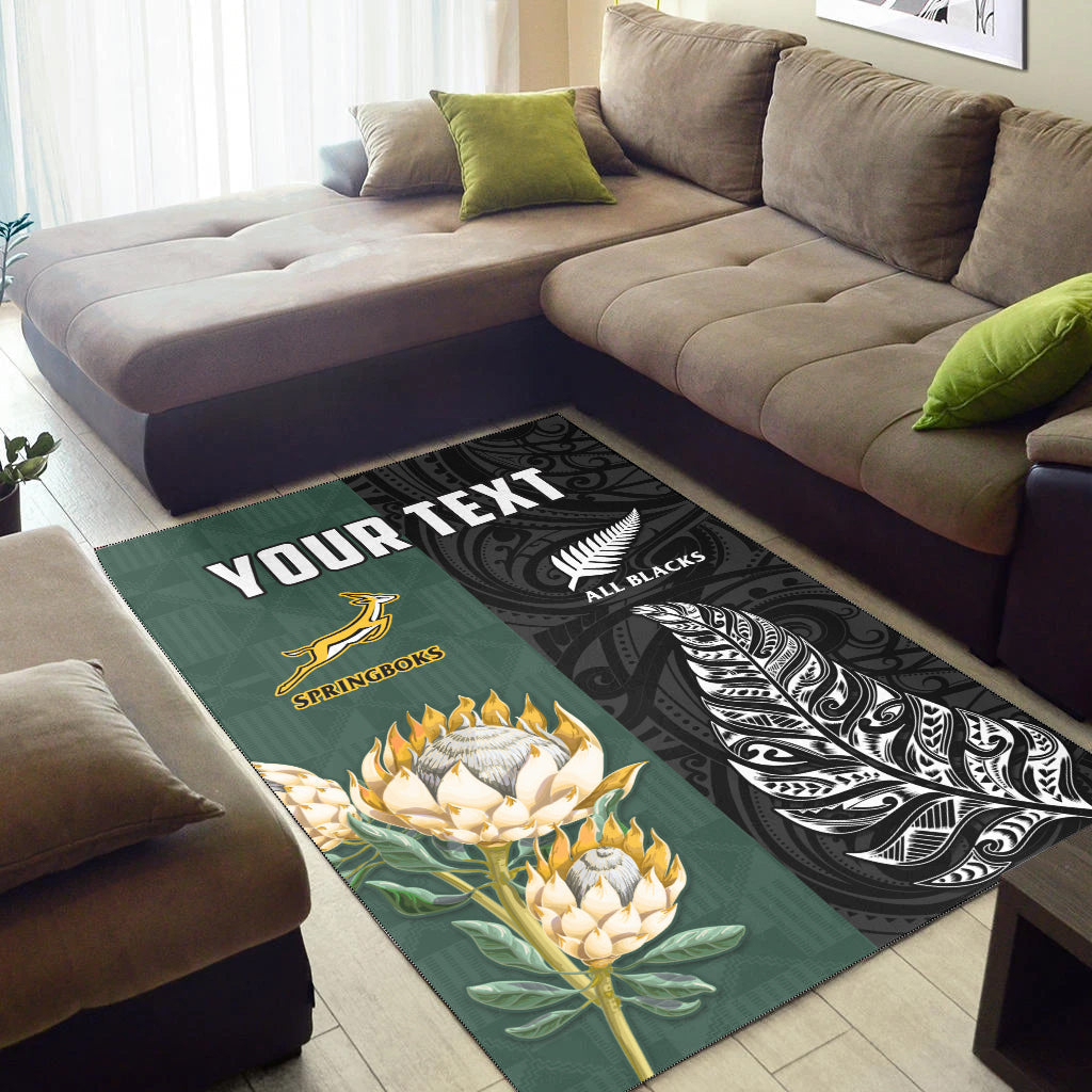 Custom Personalised South Africa Protea and New Zealand Fern Area Rug Rugby Go Springboks vs All Black LT13 - Wonder Print Shop