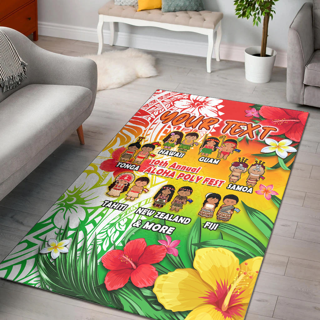 Custom Personalised Aloha Poly Fest Area Rug Polynesian Pattern With Tropical Flowers - Wonder Print Shop