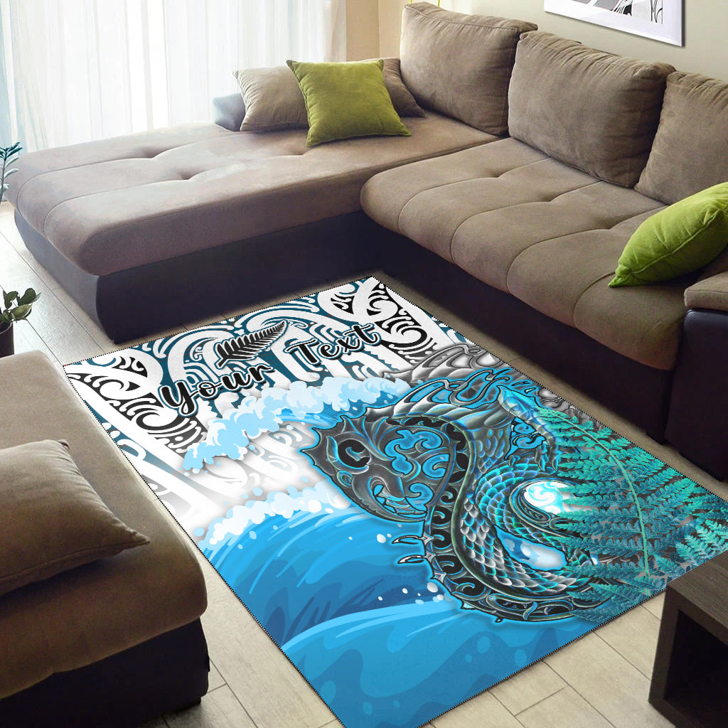 Custom Personalised Manaia Maori Area Rug Fern Aotearoa Blue Waves LT13 - Wonder Print Shop