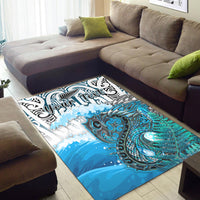 Custom Personalised Manaia Maori Area Rug Fern Aotearoa Blue Waves LT13 - Wonder Print Shop