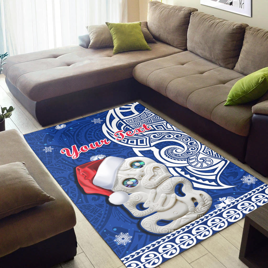 Custom Personalised New Zealand Christmas Area Rug Hei Tiki Blue Pohutukawa Meri Kirihimete - Wonder Print Shop