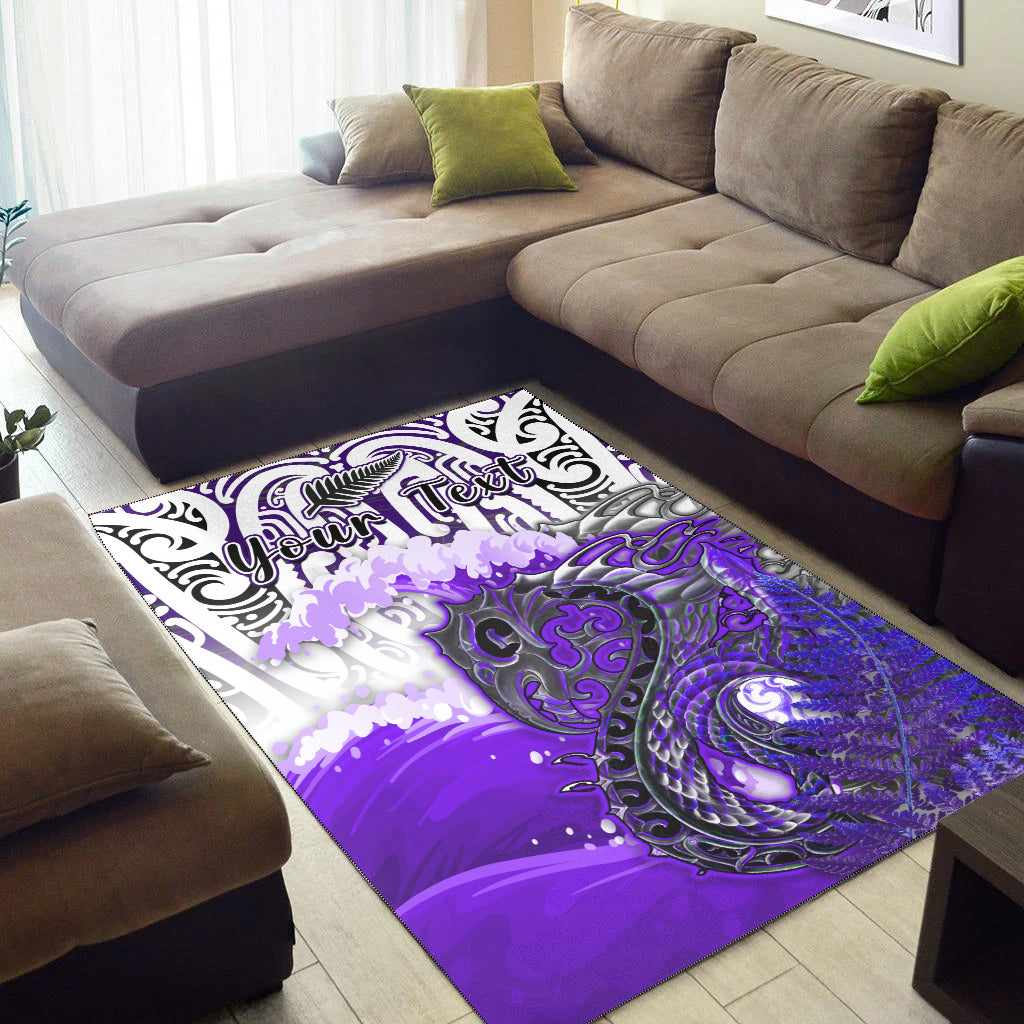 Custom Personalised Manaia Maori Area Rug Fern Aotearoa Purple Waves LT13 - Wonder Print Shop