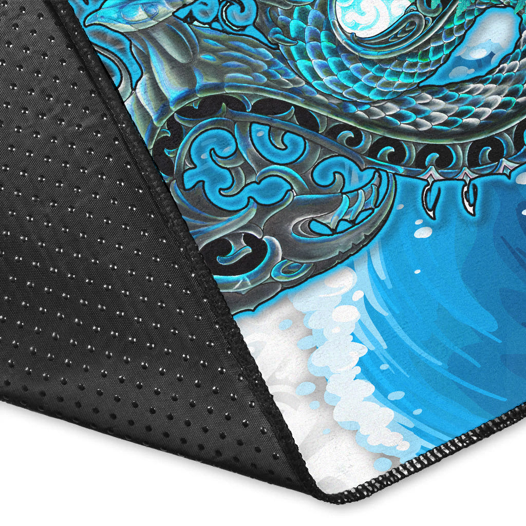 Custom Personalised Manaia Maori Area Rug Fern Aotearoa Blue Waves LT13 - Wonder Print Shop