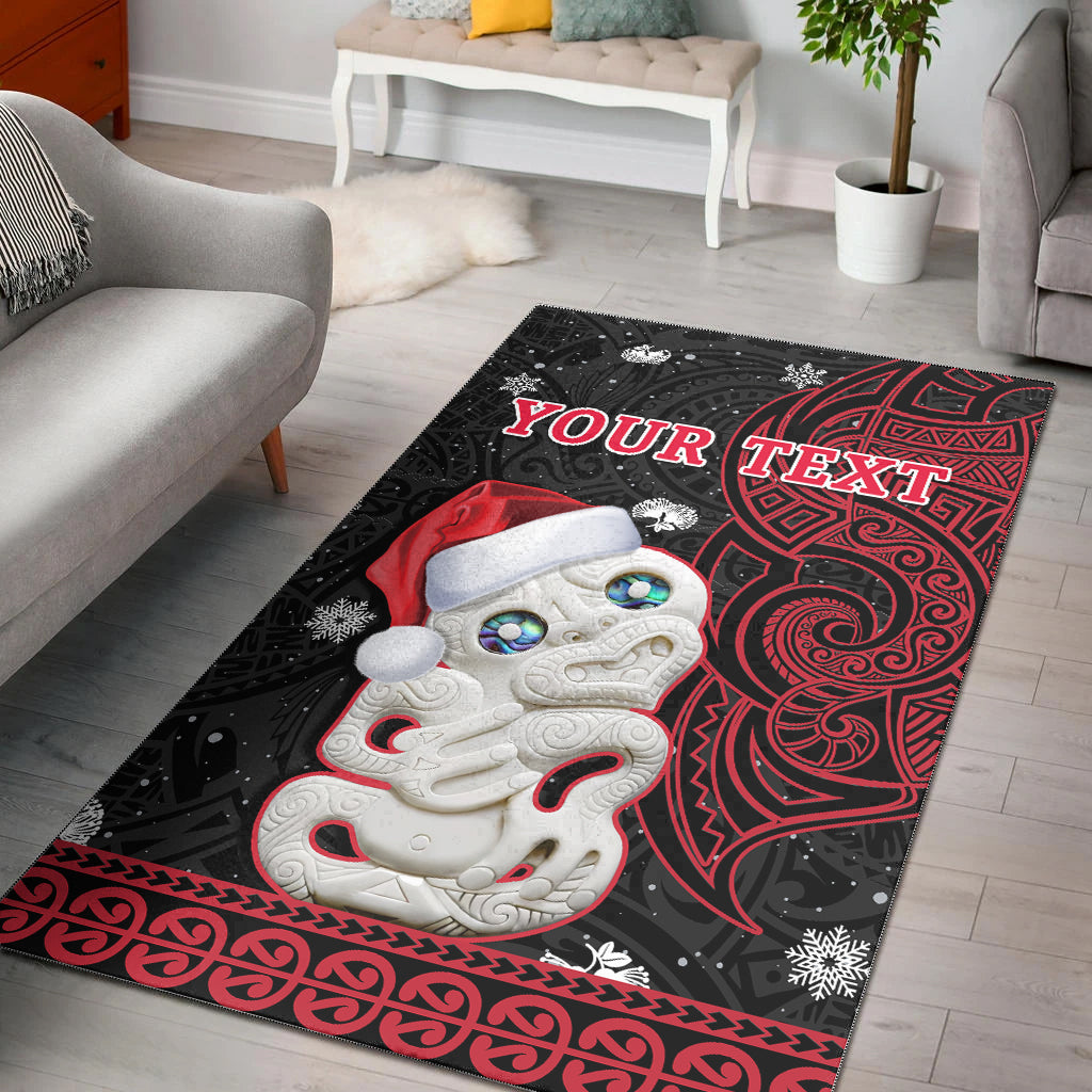 Custom Personalised New Zealand Christmas Area Rug Hei Tiki Red Pohutukawa Meri Kirihimete - Wonder Print Shop