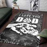 Black and white Viking rug with runes, 'LOVE YOU' lettering, and hammer graphic