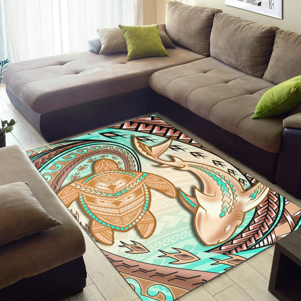 Hawaii Area Rug Polynesian Shark And Sea Turtle Dreamy Turquoise Artsy - Wonder Print Shop