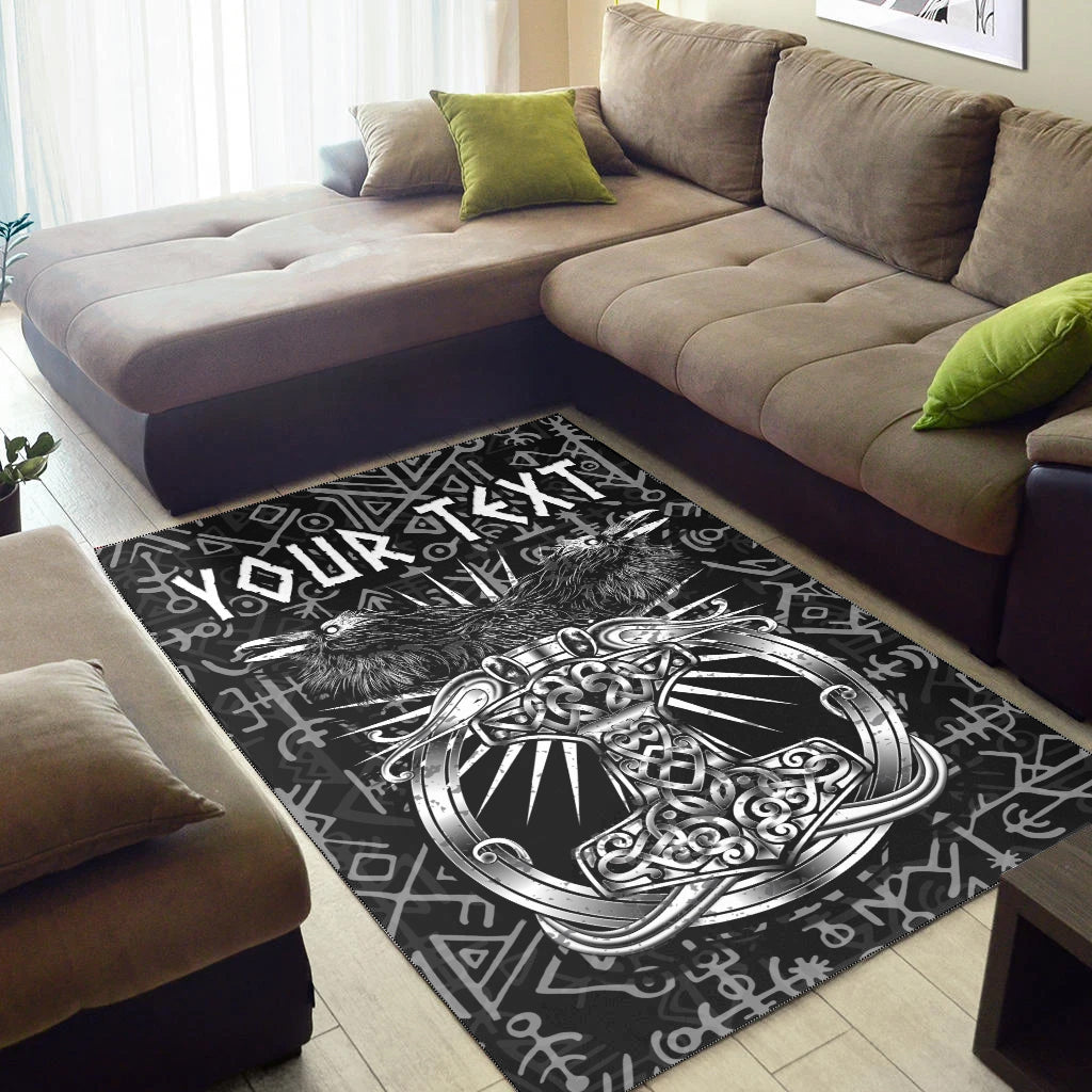 (Custom Personalised) Viking Area Rug Style Runes and Mjolnir LT13 - Wonder Print Shop